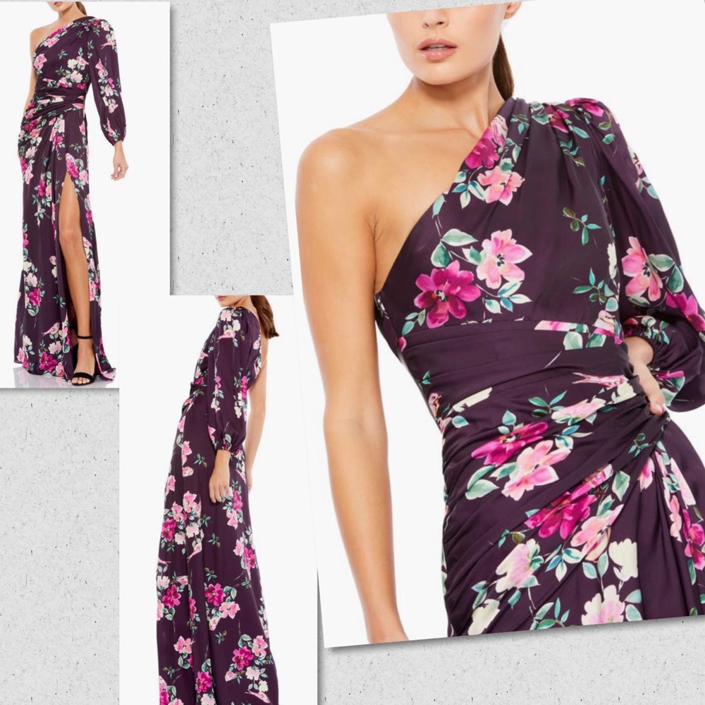 NWT MacDuggal Floral One Shoulder Gown, XS